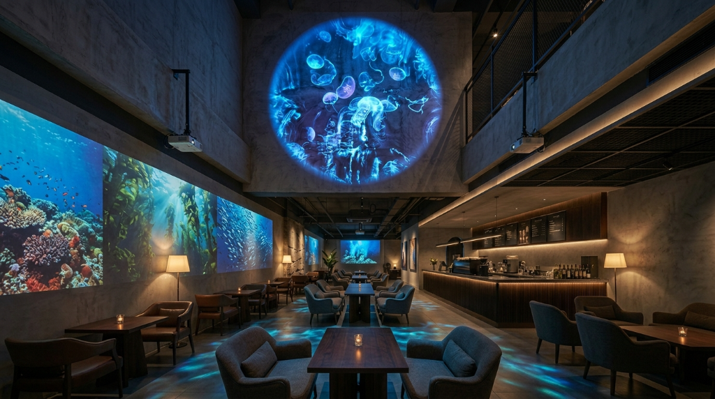 벽면 투사 - 해파리 미디어아트 바